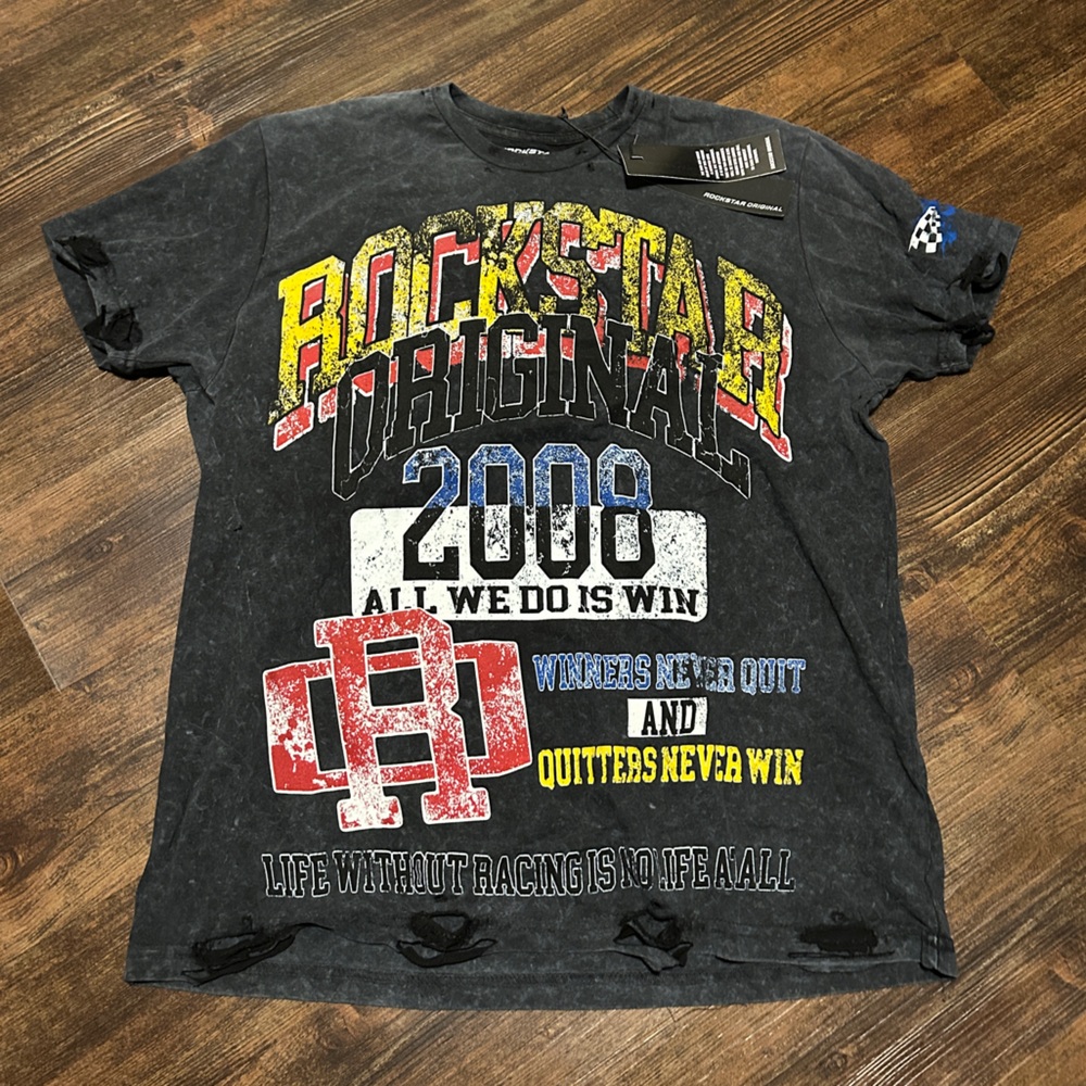 NWT Rockstar Original Race Vintage Black Oversized Distressed T-Shirt, Mens XL